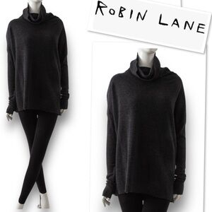 ROBIN LANE Custom Made Merino Wool Easy High Funnel Neck Sweater In Charcoal S